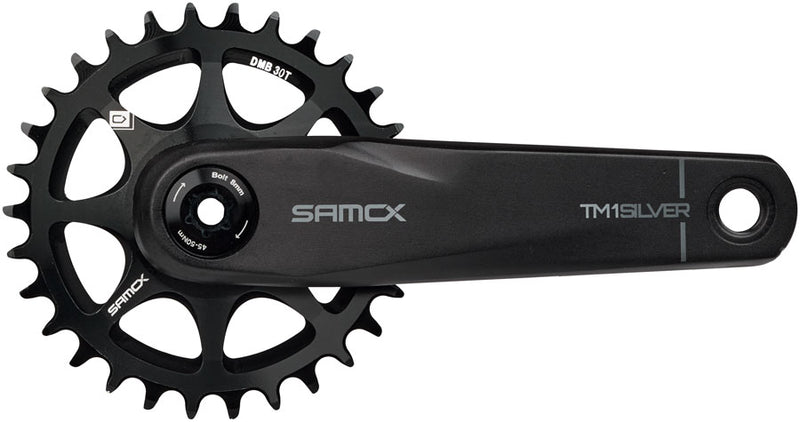Load image into Gallery viewer, Samox Silver TM-1 Crankset - 155mm, 3-Bolt Direct Mount 30t Chainring, 24mm Chromoly Spindle, Black
