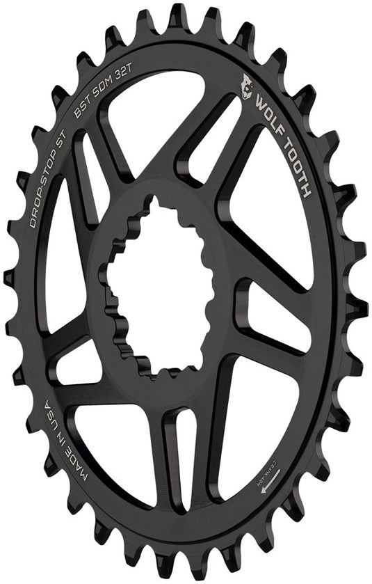 Wolf Tooth Direct Mount Chainring - 32t, SRAM 3-Bolt Direct Mount, Drop-Stop ST, Requires 12-Speed HG+ Chain, Black