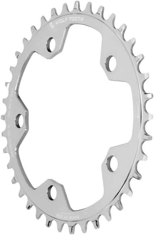 Wolf Tooth 110 BCD Cyclocross and Road Chainring - 38t, 110 BCD, 5-Bolt, Drop-Stop B, Raw Silver