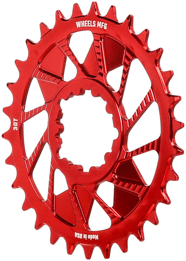 Load image into Gallery viewer, Wheels Manufacturing Direct Mount Chainring - 30t, SRAM 3-Bolt Direct Mount, 3mm Offset, T-Type Chain Compatible, Red
