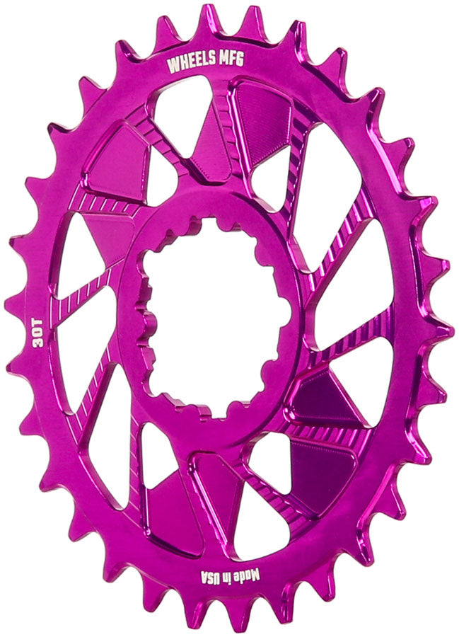 Load image into Gallery viewer, Wheels Manufacturing Direct Mount Chainring - 30t, SRAM 3-Bolt Direct Mount, 3mm Offset, T-Type Chain Compatible, Purple
