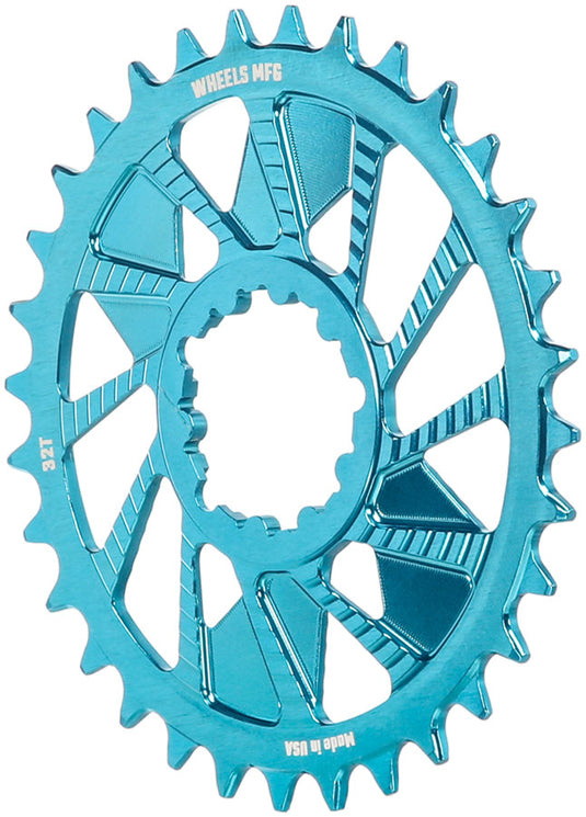 Wheels Manufacturing Direct Mount Chainring - 32t, SRAM 3-Bolt Direct Mount, 3mm Offset, T-Type Chain Compatible, Teal