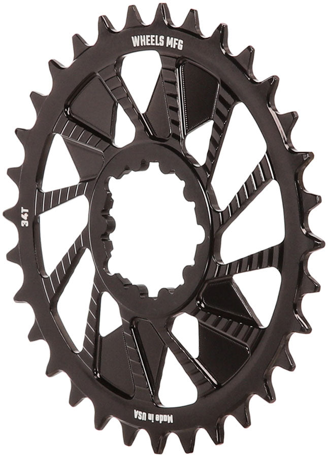 Load image into Gallery viewer, Wheels Manufacturing Direct Mount Chainring - 34t, SRAM 3-Bolt Direct Mount, 3mm Offset, T-Type Chain Compatible, Black
