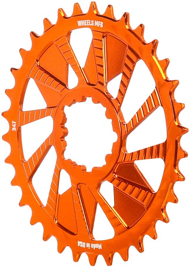 Load image into Gallery viewer, Wheels Manufacturing Direct Mount Chainring - 34t, SRAM 3-Bolt Direct Mount, 3mm Offset, T-Type Chain Compatible, Orange
