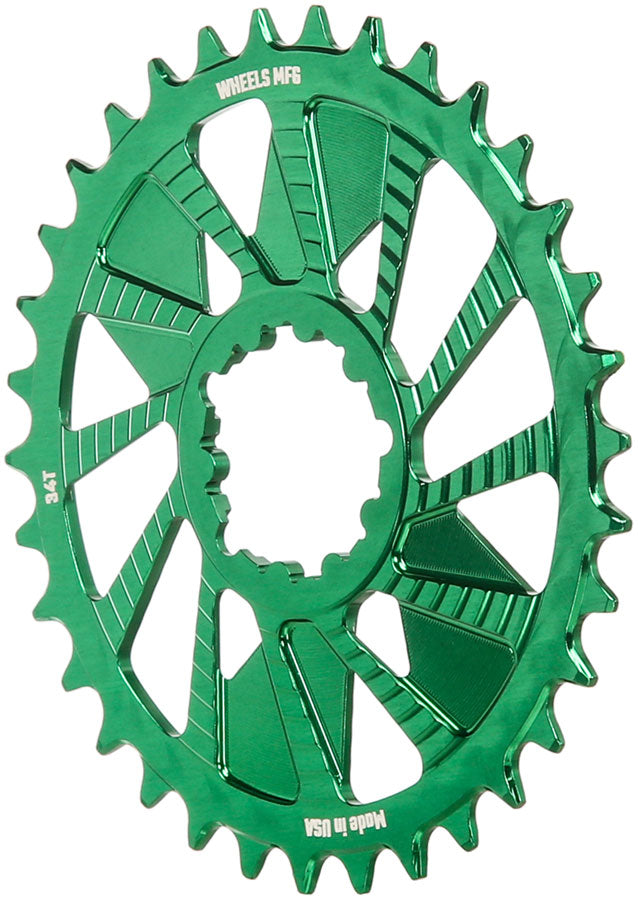 Load image into Gallery viewer, Wheels Manufacturing Direct Mount Chainring - 34t, SRAM 3-Bolt Direct Mount, 3mm Offset, T-Type Chain Compatible, Green

