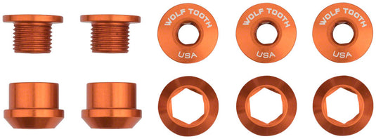Wolf Tooth 1x Chainring Bolt Set - Aluminum Orange, 6mm, Easy Hex Fittings