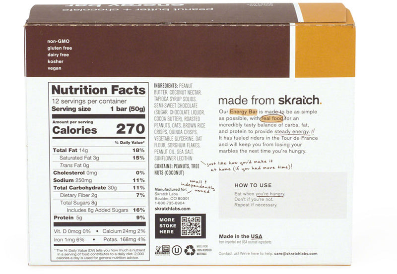 Load image into Gallery viewer, Skratch Labs Skratch Labs Energy Bar Sport Fuel - Peanut Butter and Chocolate, Box of 12
