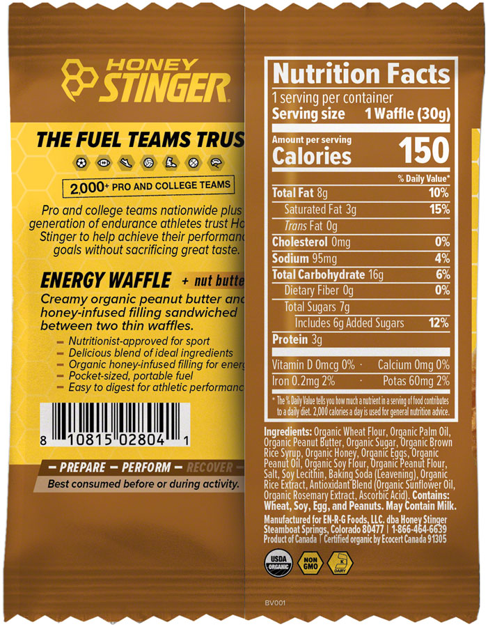 Load image into Gallery viewer, Honey Stinger Organic Peanut Butter Stinger Waffle Energy Peanut Butter Box of 12 Yes
