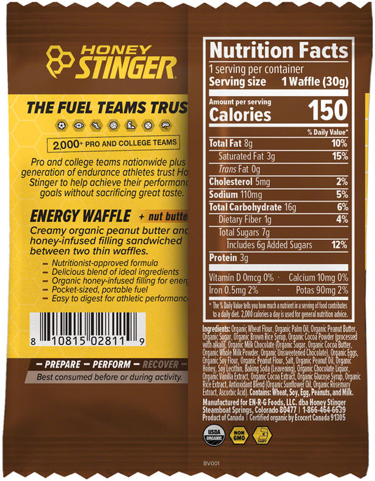Honey Stinger Organic Peanut Butter Stinger Waffle Energy Peanut Butter Chocolate Box of 12 Yes