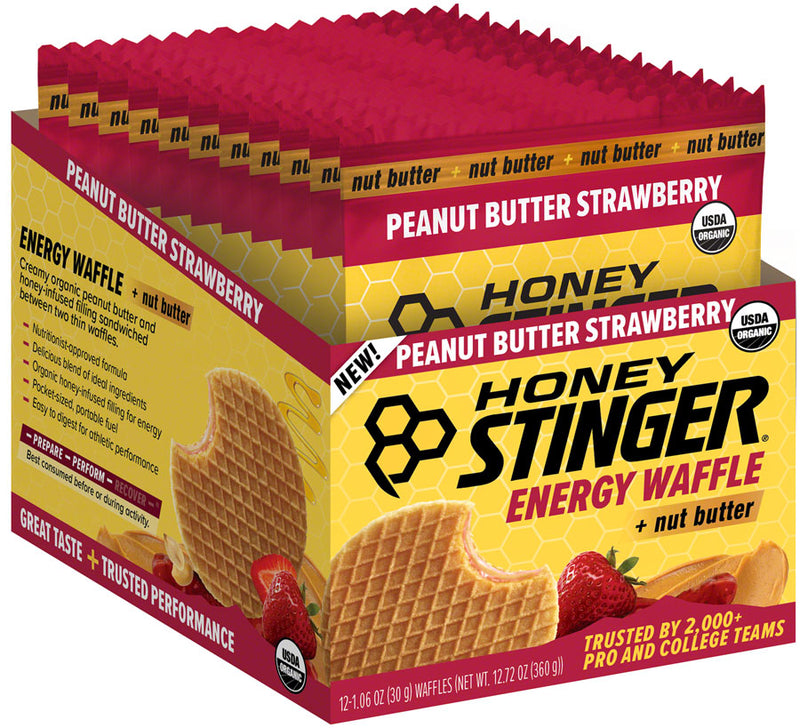 Load image into Gallery viewer, Honey Stinger Organic Peanut Butter Stinger Waffle Energy Peanut Butter Strawberry Box of 12 Yes
