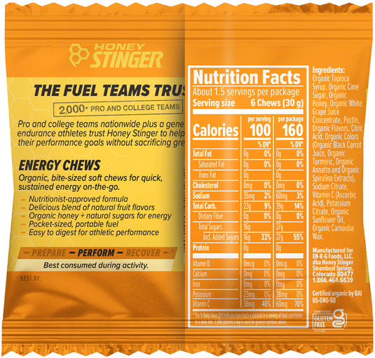 Honey Stinger Organic Energy Chews Box of 12 Energy Citrus Splash Box of 12 Yes