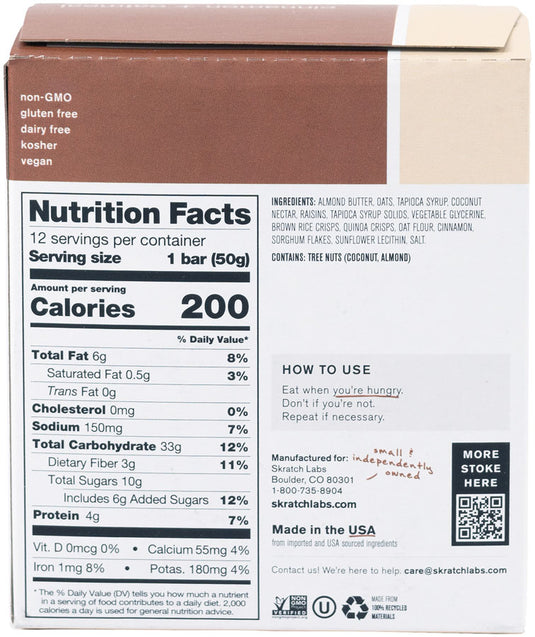 Skratch Labs Energy Bar - Cinnamon/Oatmeal, Box of 12 Pack of  12