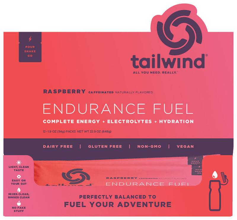 Load image into Gallery viewer, Tailwind Nutrition Endurance Fuel Raspberry - Caffeinated, Box of 12 Single Servings
