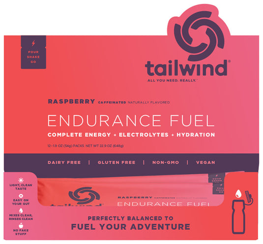 Tailwind Nutrition Endurance Fuel Raspberry - Caffeinated, Box of 12 Single Servings