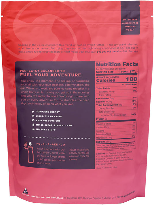 Tailwind Nutrition Endurance Fuel Raspberry - Caffeinated , 50 Serving Bag