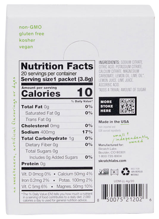 Skratch Labs Unsweetened Hydration Sport Drink Mix - Lemon + Lime, Single Serving 20-Pack