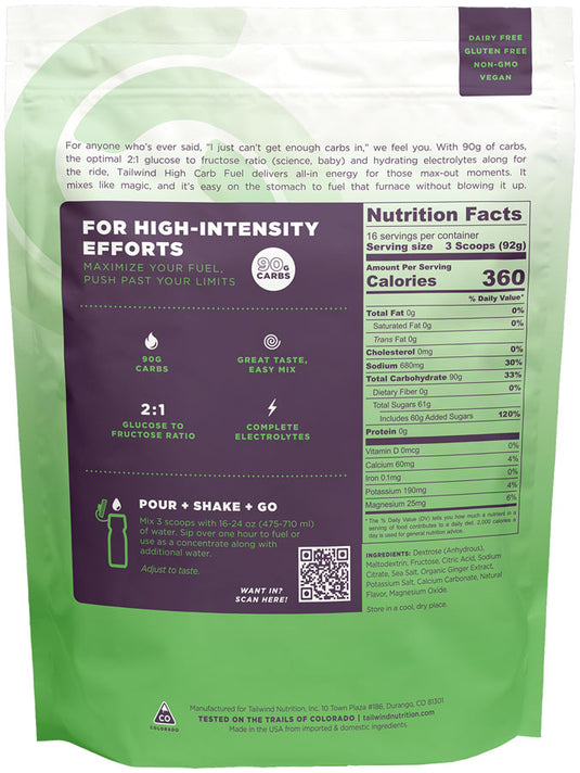 Tailwind Nutrition High Carb Fuel Energy Ginger Lime 52oz Bag No