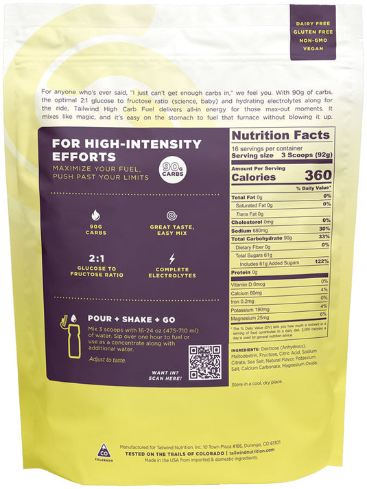 Tailwind Nutrition High Carb Fuel Energy Lemonade 52oz Bag No