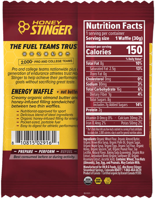 Honey Stinger Organic Waffle - Almond Butter Maple, Box of 12 Pack of  12
