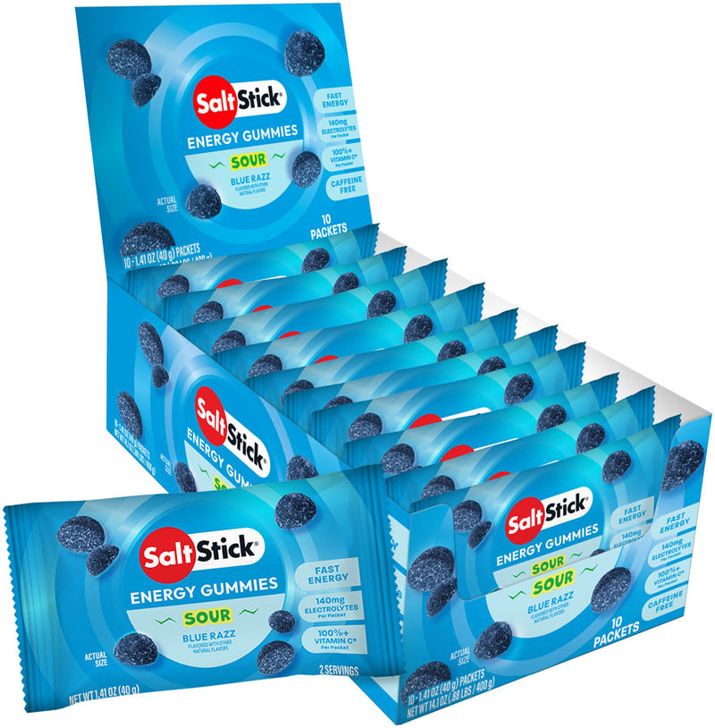 Load image into Gallery viewer, SaltStick Sour Blue Razz Berry Energy Gummies - Pack of 10
