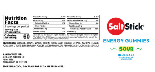 SaltStick Sour Blue Razz Berry Energy Gummies - Pack of 10