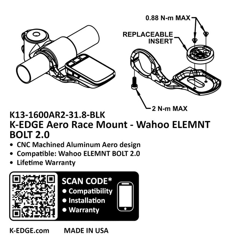 Load image into Gallery viewer, K-EDGE Wahoo Bolt 2.0 Computer Mount - Aero Race, 31.8mm, Black
