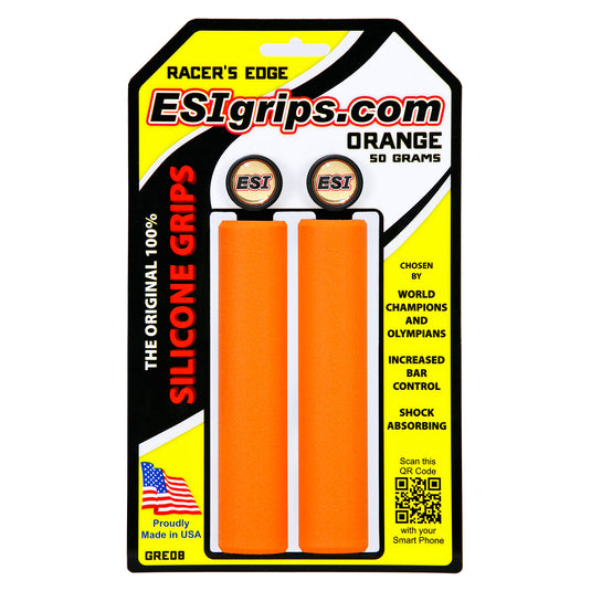 ESI Racer's Edge Silicone Grips - Orange 30mm Diameter Lightweight Bicycle Grip