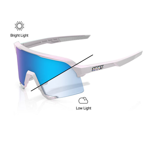 100% S3 Sunglasses - LE Bastille/Pearl White Glitter/Blue Mirror Photochromic Lens