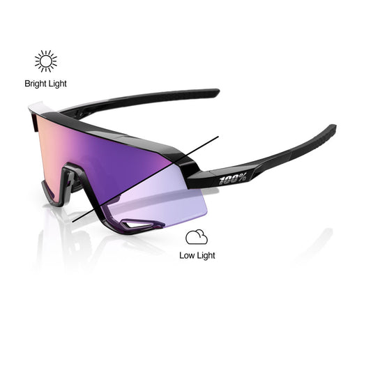 100% Slendale Sunglasses - Gloss Black/Purple Mirror Photochromic Lens