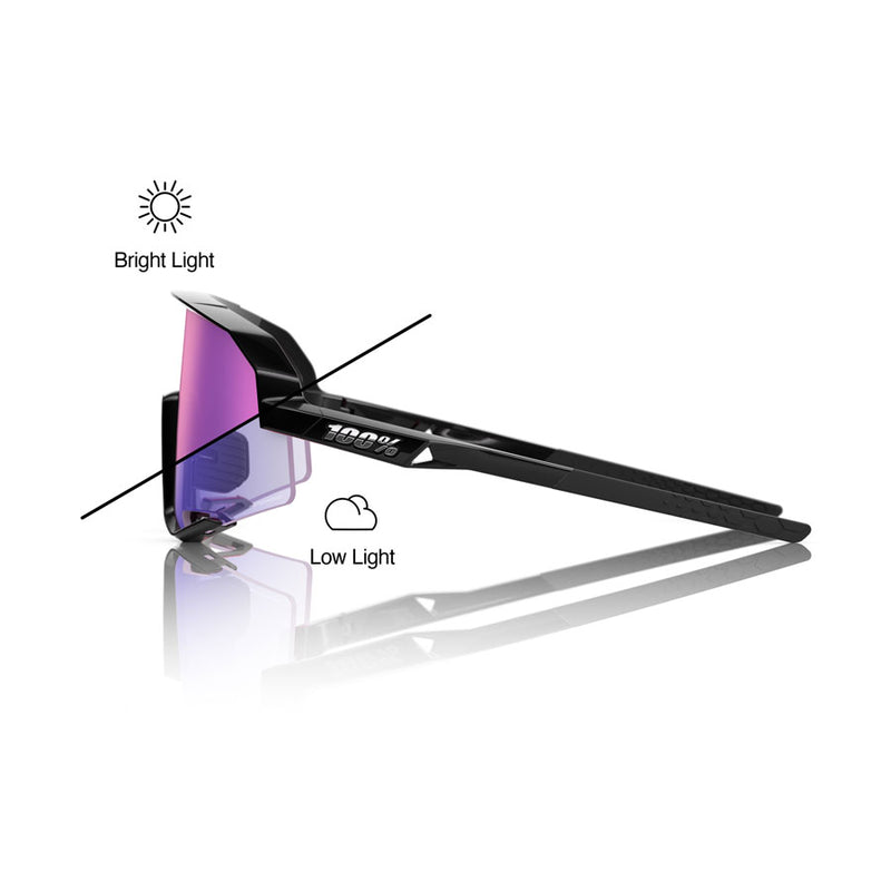 Load image into Gallery viewer, 100% Slendale Sunglasses - Gloss Black/Purple Mirror Photochromic Lens

