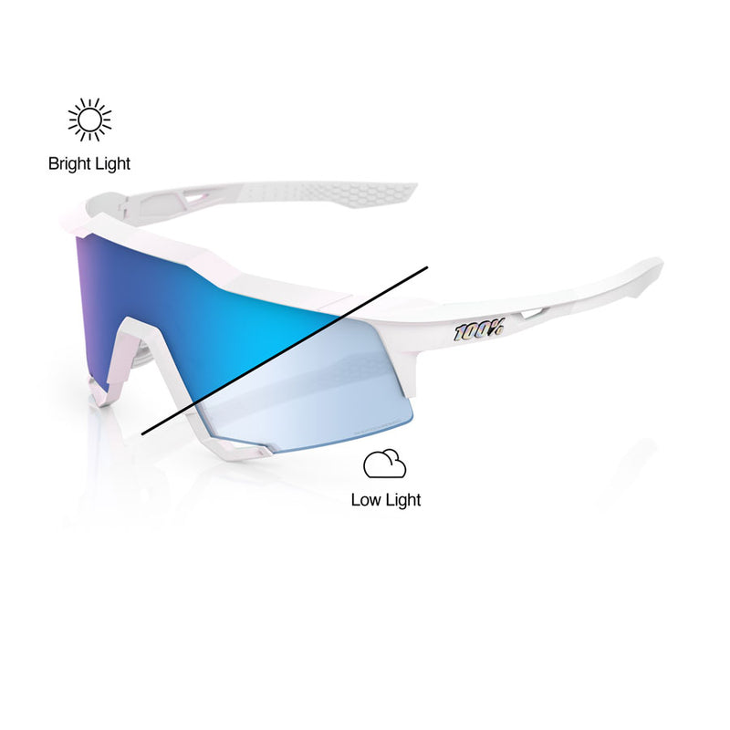 Load image into Gallery viewer, 100% Speedcraft Sunglasses - LE Bastille/Pearl White Glitter/Blue Mirror Photochromic Lens
