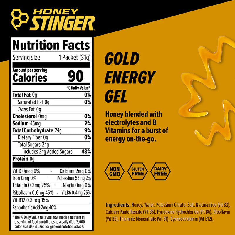 Load image into Gallery viewer, Honey Stinger Energy Gel Gold, Box of 24 With B Vitamins &amp; Electrolytes

