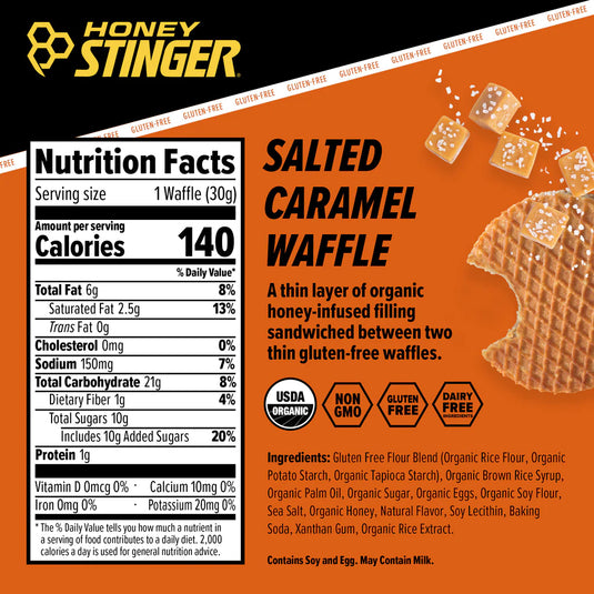 Honey Stinger Gluten-Free Organic Stinger Waffle Energy Salted Caramel Box of 12 Yes