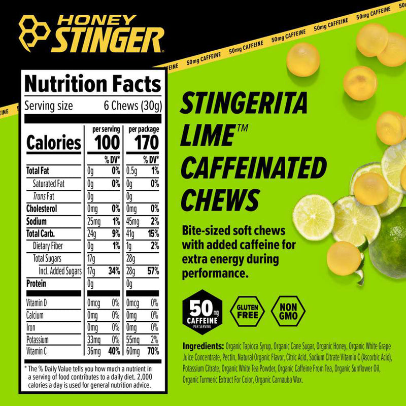 Load image into Gallery viewer, Honey Stinger Caffeinated Chews Box of 12 Energy Stingerita Lime Box of 12
