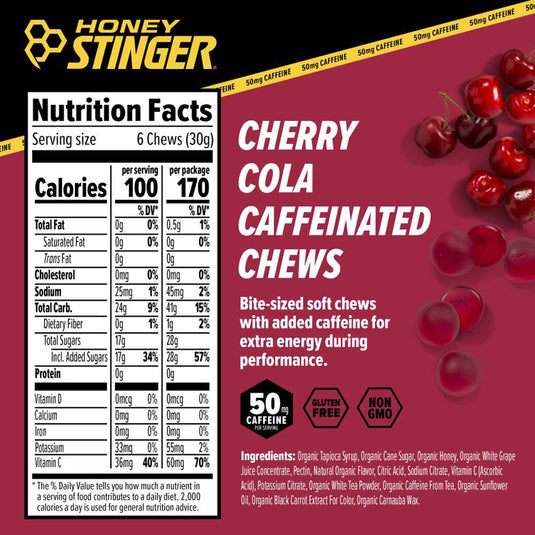 Honey Stinger Caffeinated Chews Box of 12 Energy Cherry Cola Box of 12
