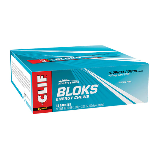 Clif Bar Shot Bloks Energy Chews Tropical Punch 25mg Caffeine Box of 18 Organic