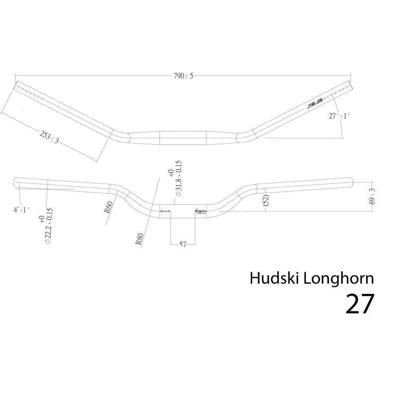 Load image into Gallery viewer, Hudski Longhorn Handlebar (31.8) 50mm/790mm, 27 Deg, Black
