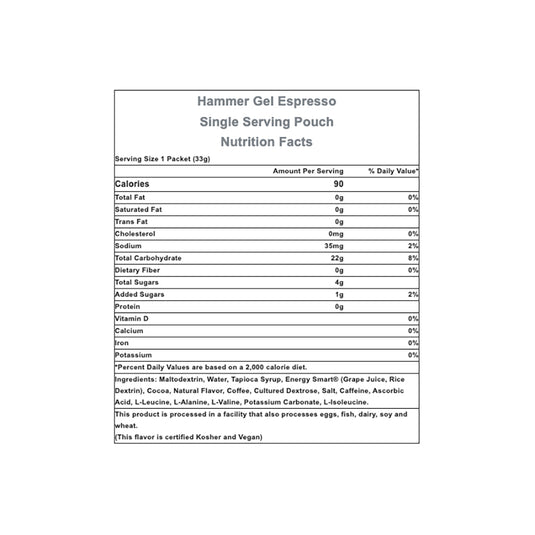 Hammer Gel: Espresso, 24 Single Serving Packets
