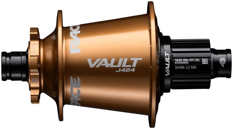 Load image into Gallery viewer, RaceFace Vault J-Bend 424 Rear Hub - 12 x 148mm, 6-Bolt, Micro Spline, Kashmoney Gold, 32H
