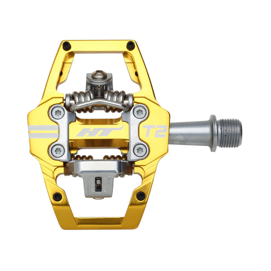 HT Pedals T2 Clipless Platform Pedals, CrMo, Gold