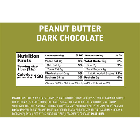Kate's Real Food Mini Bar 1.1oz, 24/Box, Peanut Butter/Dark Choc