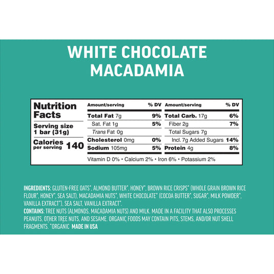 Kate's Real Food Mini Bar 1.1oz, 24/Box, White Chocolate Macadamia