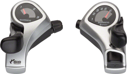 Shimano-Shifter-Set-6-Speed-Thumb-LD8768-Bicycle-Shifters-Flat-Bar-Pair