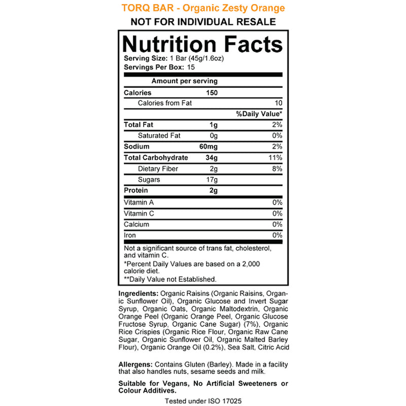 Load image into Gallery viewer, Torq Organic Energy Bar, Zesty Orange, 15/Count NLS
