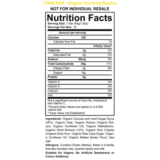 Torq Organic Energy Bar, Sundried Banana, 15/Count NLS