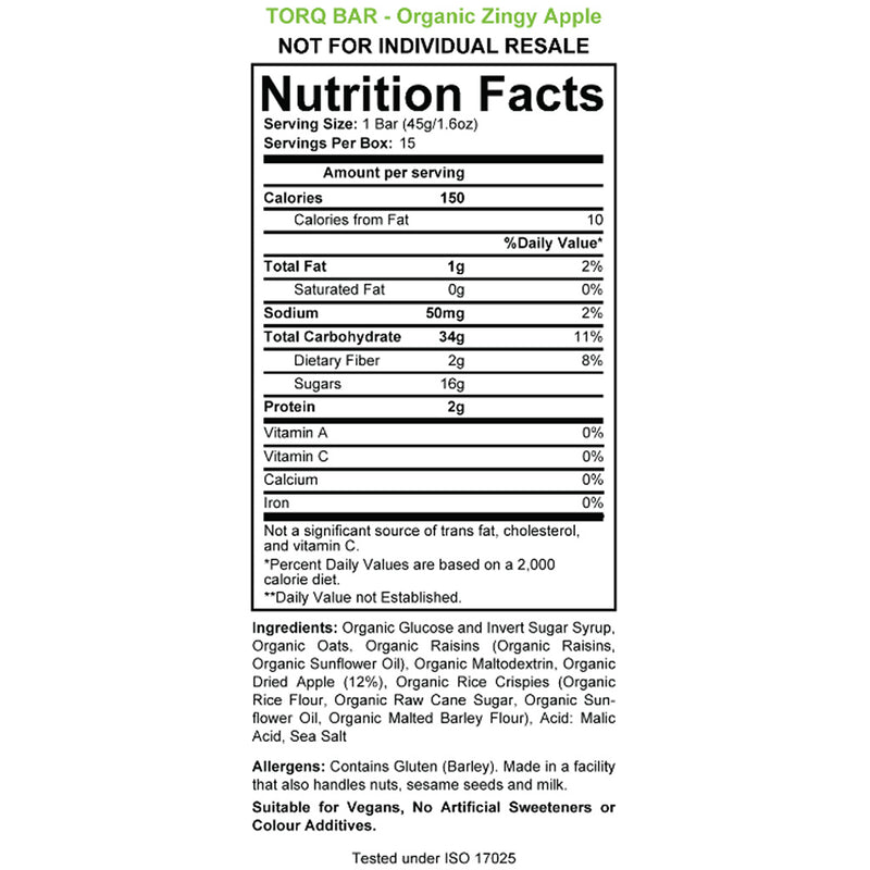 Load image into Gallery viewer, Torq Organic Energy Bar, Zingy Apple, 15/Count NLS

