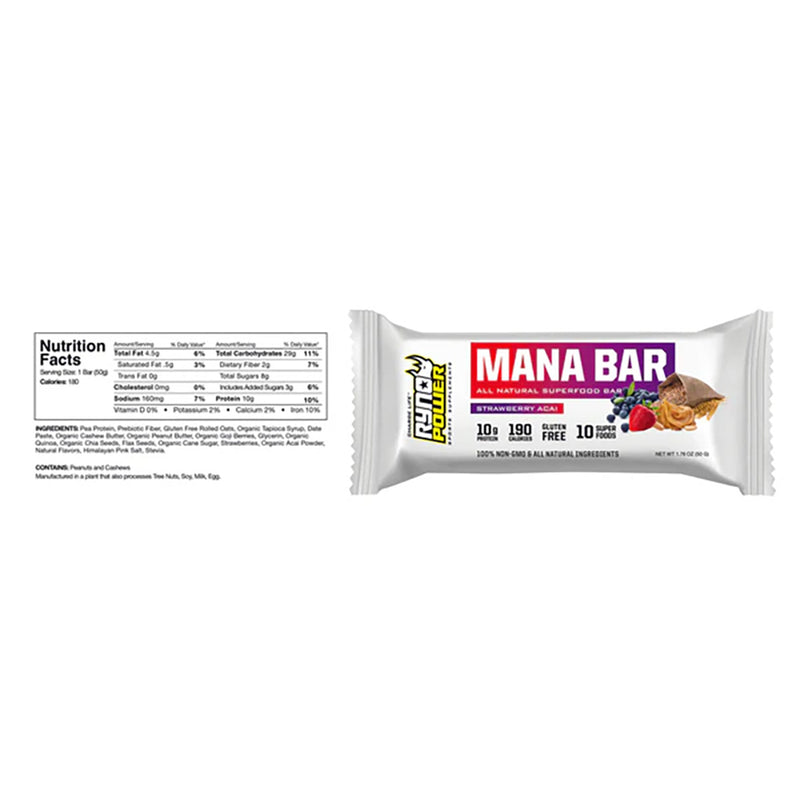 Load image into Gallery viewer, Ryno Power Mana Bar Superfood Protein Bar, 12/Box, Strawb/Acai
