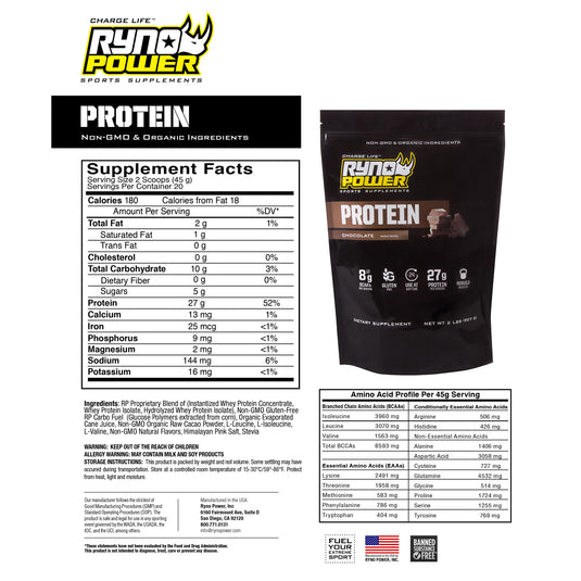 Ryno Power Protein Powder, 2lbs, Chocolate