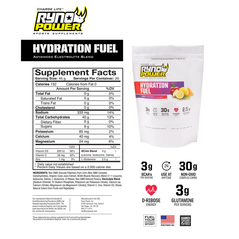 Load image into Gallery viewer, Ryno Power Hydration Fuel Drink Mix - Fruit Punch, 20 Servings (2 lbs.)
