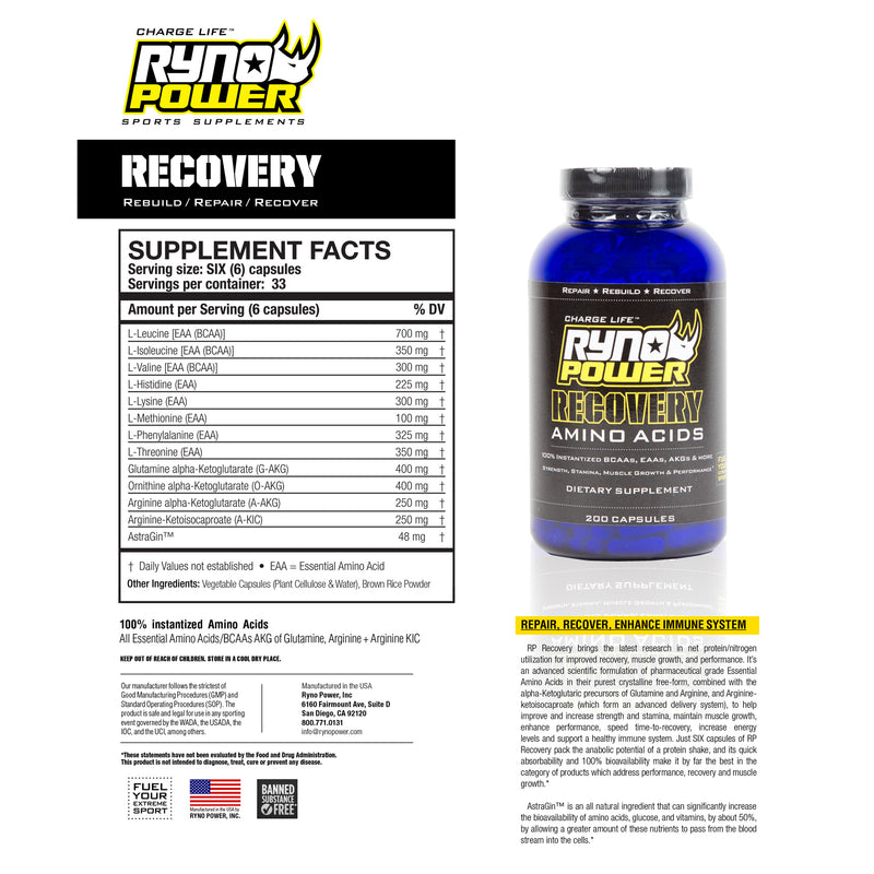 Load image into Gallery viewer, Ryno Power Recovery Supplement - 33 Servings, 200 capsules
